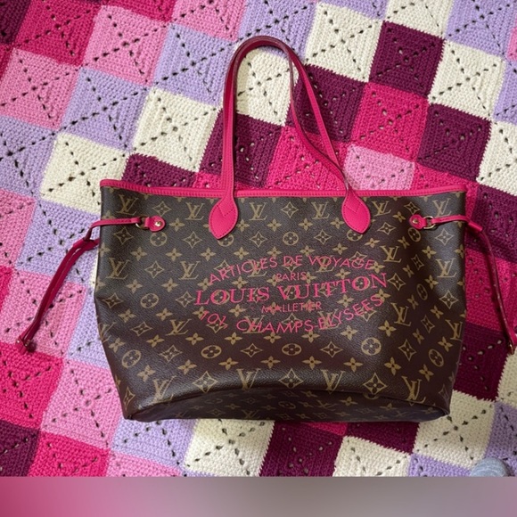 Louis Vuitton Brown and Pink Monogram Tote Neverfull - Picture 1 of 12